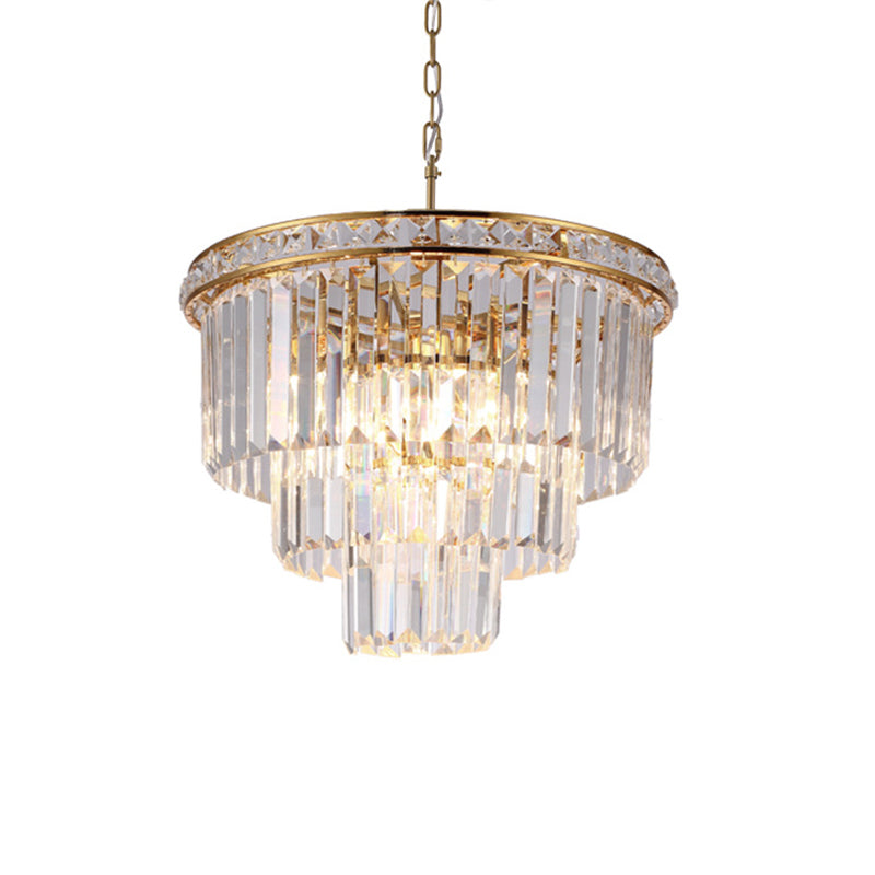 Four Tiers Ceiling Light Modern Faceted Optical Crystal 6 Lights Brass Chandelier Light, 19.5"/23.5" Wide Clearhalo 'Ceiling Lights' 'Chandeliers' 'Modern Chandeliers' 'Modern' Lighting' 221735