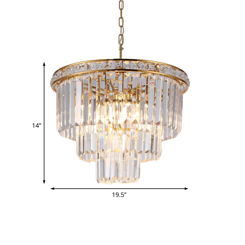 Four Tiers Ceiling Light Modern Faceted Optical Crystal 6 Lights Brass Chandelier Light, 19.5"/23.5" Wide Clearhalo 'Ceiling Lights' 'Chandeliers' 'Modern Chandeliers' 'Modern' Lighting' 221736