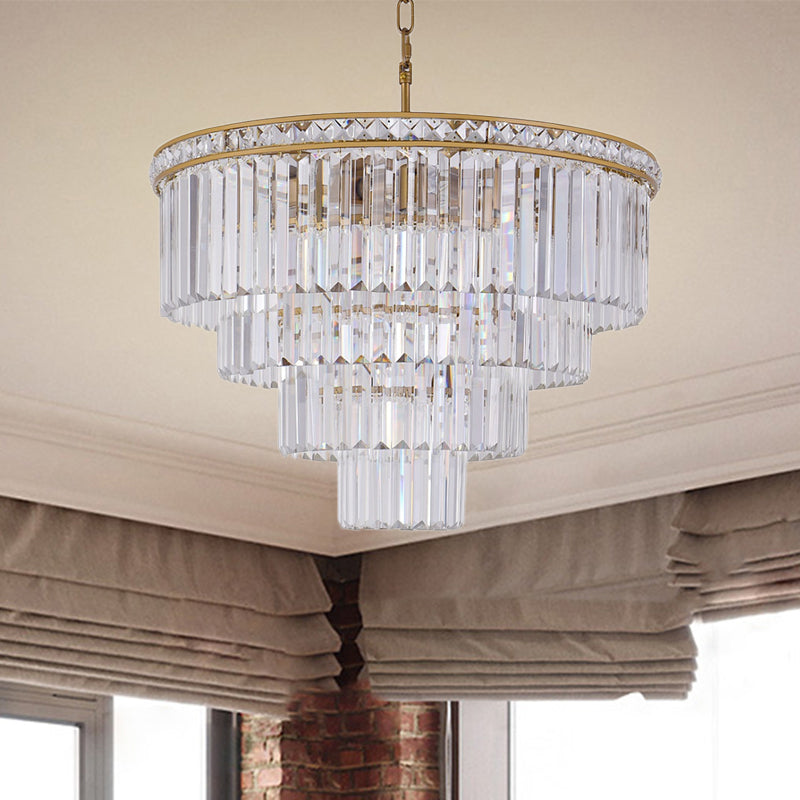 Four Tiers Ceiling Light Modern Faceted Optical Crystal 6 Lights Brass Chandelier Light, 19.5"/23.5" Wide Clearhalo 'Ceiling Lights' 'Chandeliers' 'Modern Chandeliers' 'Modern' Lighting' 221737