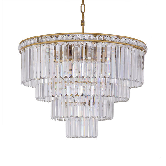 Four Tiers Ceiling Light Modern Faceted Optical Crystal 6 Lights Brass Chandelier Light, 19.5"/23.5" Wide Clearhalo 'Ceiling Lights' 'Chandeliers' 'Modern Chandeliers' 'Modern' Lighting' 221739