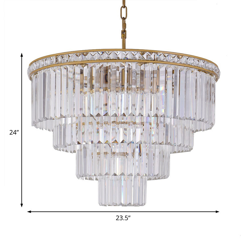 Four Tiers Ceiling Light Modern Faceted Optical Crystal 6 Lights Brass Chandelier Light, 19.5"/23.5" Wide Clearhalo 'Ceiling Lights' 'Chandeliers' 'Modern Chandeliers' 'Modern' Lighting' 221740