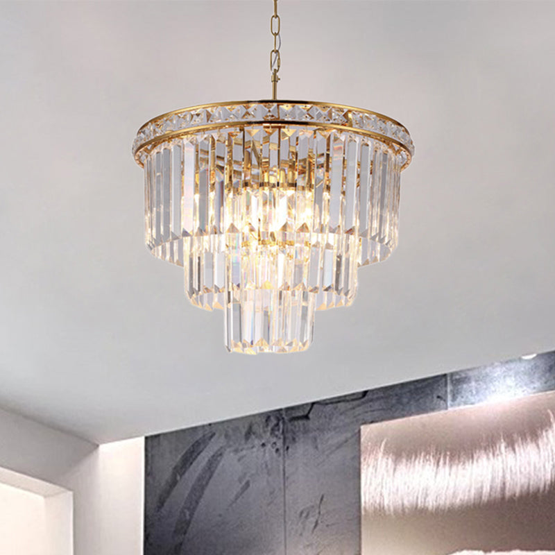 Four Tiers Ceiling Light Modern Faceted Optical Crystal 6 Lights Brass Chandelier Light, 19.5"/23.5" Wide Clearhalo 'Ceiling Lights' 'Chandeliers' 'Modern Chandeliers' 'Modern' Lighting' 221741