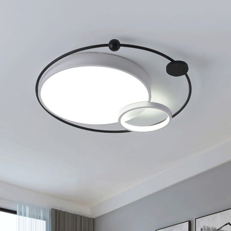 Planet Shaped Flush Light Modern Style Metal Bedroom LED Flush Ceiling Light Fixture Black-White Remote Control Stepless Dimming Clearhalo 'Ceiling Lights' 'Close To Ceiling Lights' 'Close to ceiling' 'Flush mount' Lighting' 2217422