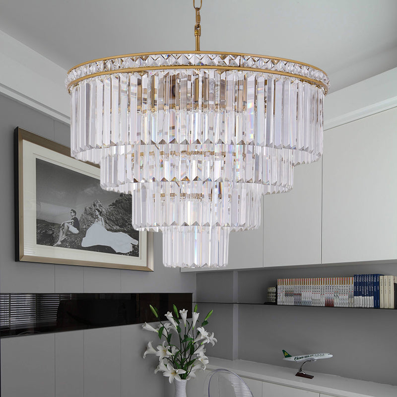 Four Tiers Ceiling Light Modern Faceted Optical Crystal 6 Lights Brass Chandelier Light, 19.5"/23.5" Wide Clearhalo 'Ceiling Lights' 'Chandeliers' 'Modern Chandeliers' 'Modern' Lighting' 221743