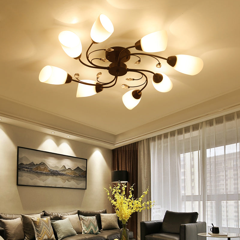 Modern 4/6/8 Lights Semi Flush Mount Light with Bevel Glass Shade Black Windmill Ceiling Mount Light Clearhalo 'Ceiling Lights' 'Close To Ceiling Lights' 'Close to ceiling' 'Semi-flushmount' Lighting' 221744