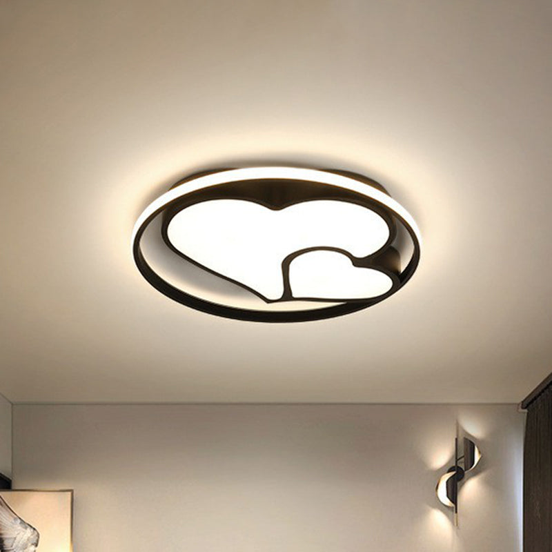 Heart Flush Ceiling Light Contemporary Metallic Black LED Flush Mount Lighting Fixture Black Third Gear Clearhalo 'Ceiling Lights' 'Close To Ceiling Lights' 'Close to ceiling' 'Flush mount' Lighting' 2217467