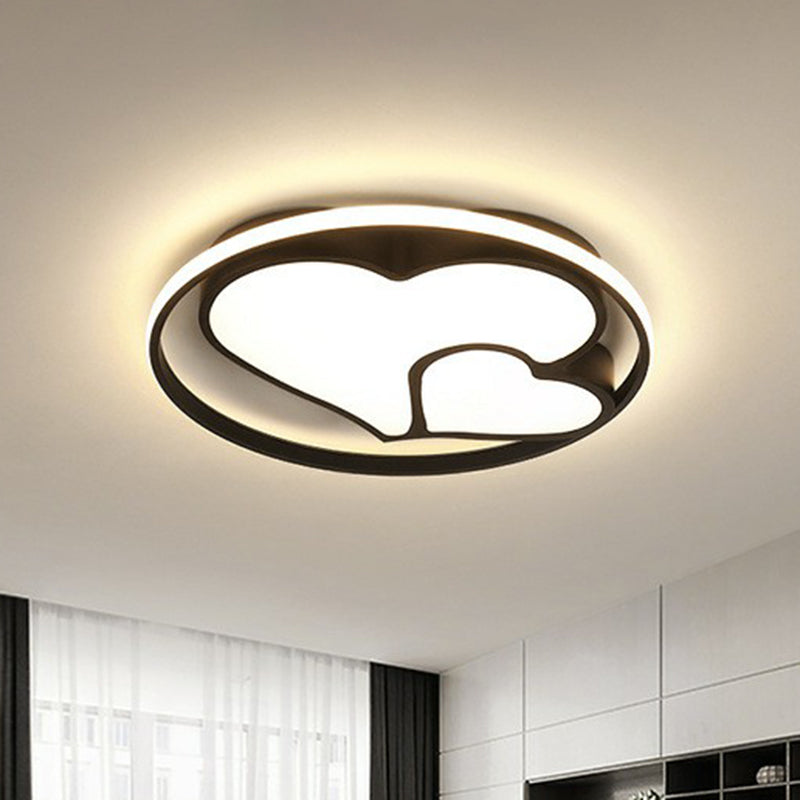 Heart Flush Ceiling Light Contemporary Metallic Black LED Flush Mount Lighting Fixture Black Remote Control Stepless Dimming Clearhalo 'Ceiling Lights' 'Close To Ceiling Lights' 'Close to ceiling' 'Flush mount' Lighting' 2217468