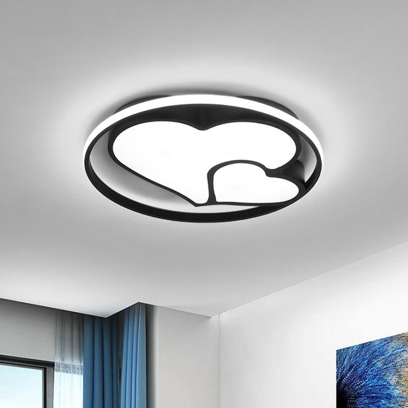 Heart Flush Ceiling Light Contemporary Metallic Black LED Flush Mount Lighting Fixture Black White Clearhalo 'Ceiling Lights' 'Close To Ceiling Lights' 'Close to ceiling' 'Flush mount' Lighting' 2217469