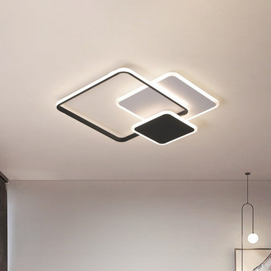 Geometrical Flush Mount Lighting Minimalist Metallic Living Room LED Flush Mount Fixture in Black Black White Square Plate Clearhalo 'Ceiling Lights' 'Close To Ceiling Lights' 'Close to ceiling' 'Flush mount' Lighting' 2217541