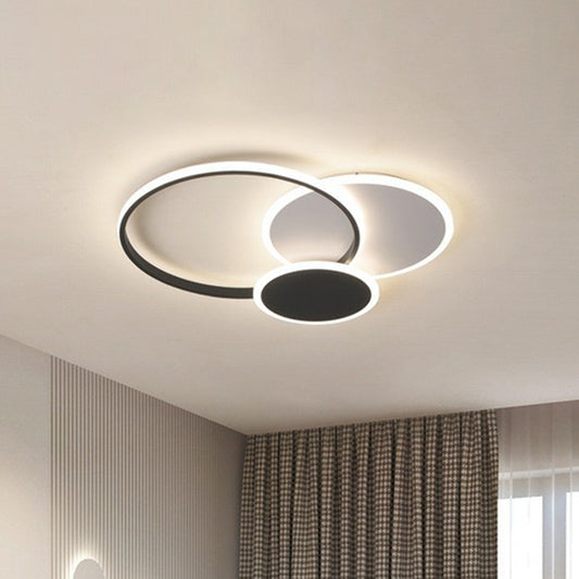 Geometrical Flush Mount Lighting Minimalist Metallic Living Room LED Flush Mount Fixture in Black Black White Round Clearhalo 'Ceiling Lights' 'Close To Ceiling Lights' 'Close to ceiling' 'Flush mount' Lighting' 2217543