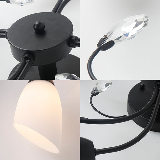 Modern 4/6/8 Lights Semi Flush Mount Light with Bevel Glass Shade Black Windmill Ceiling Mount Light Clearhalo 'Ceiling Lights' 'Close To Ceiling Lights' 'Close to ceiling' 'Semi-flushmount' Lighting' 221756