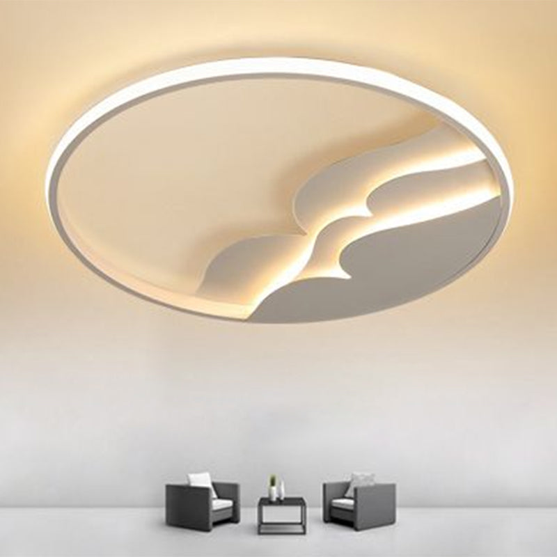 Wave Metal LED Flush Mount Modern Style White Flushmount Ceiling Light with Halo Ring for Bedroom Clearhalo 'Ceiling Lights' 'Close To Ceiling Lights' 'Close to ceiling' 'Flush mount' Lighting' 2217612