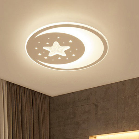 Crescent and Star Metallic LED Flush Mount Modern White Flushmount Ceiling Light for Kids Bedroom Clearhalo 'Ceiling Lights' 'Close To Ceiling Lights' 'Close to ceiling' 'Flush mount' Lighting' 2217620