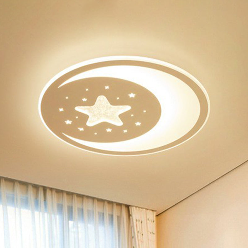 Crescent and Star Metallic LED Flush Mount Modern White Flushmount Ceiling Light for Kids Bedroom White Warm Clearhalo 'Ceiling Lights' 'Close To Ceiling Lights' 'Close to ceiling' 'Flush mount' Lighting' 2217621