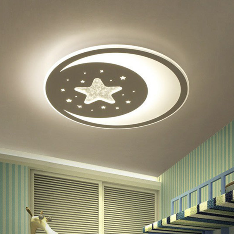 Crescent and Star Metallic LED Flush Mount Modern White Flushmount Ceiling Light for Kids Bedroom White Clearhalo 'Ceiling Lights' 'Close To Ceiling Lights' 'Close to ceiling' 'Flush mount' Lighting' 2217622
