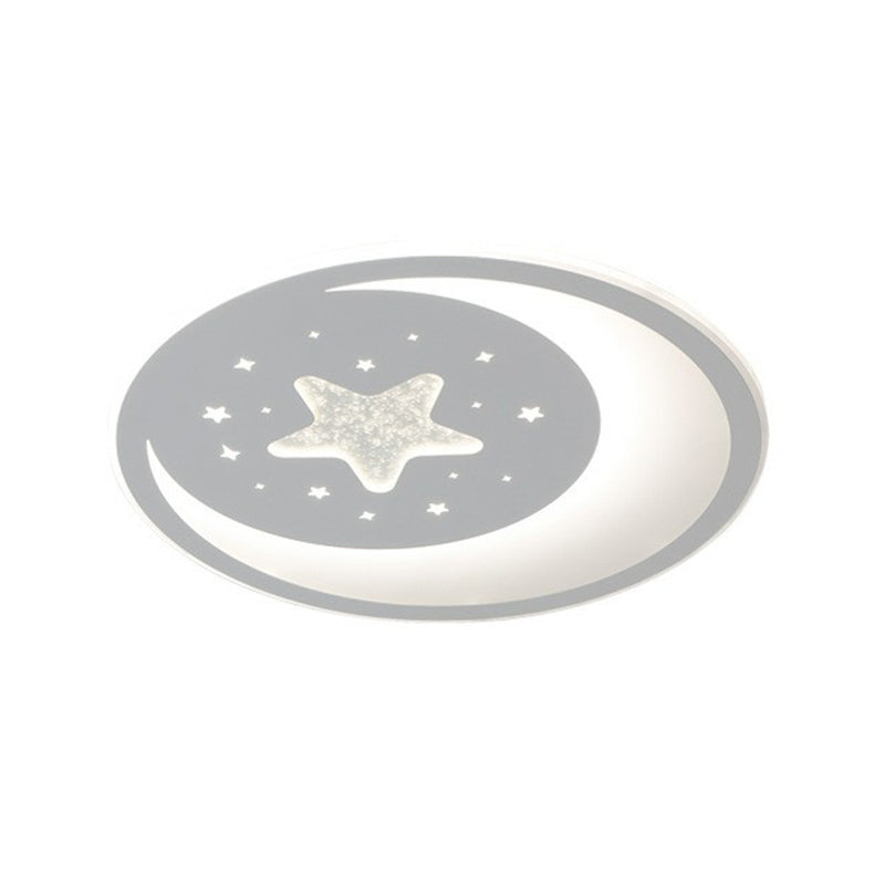 Crescent and Star Metallic LED Flush Mount Modern White Flushmount Ceiling Light for Kids Bedroom Clearhalo 'Ceiling Lights' 'Close To Ceiling Lights' 'Close to ceiling' 'Flush mount' Lighting' 2217624