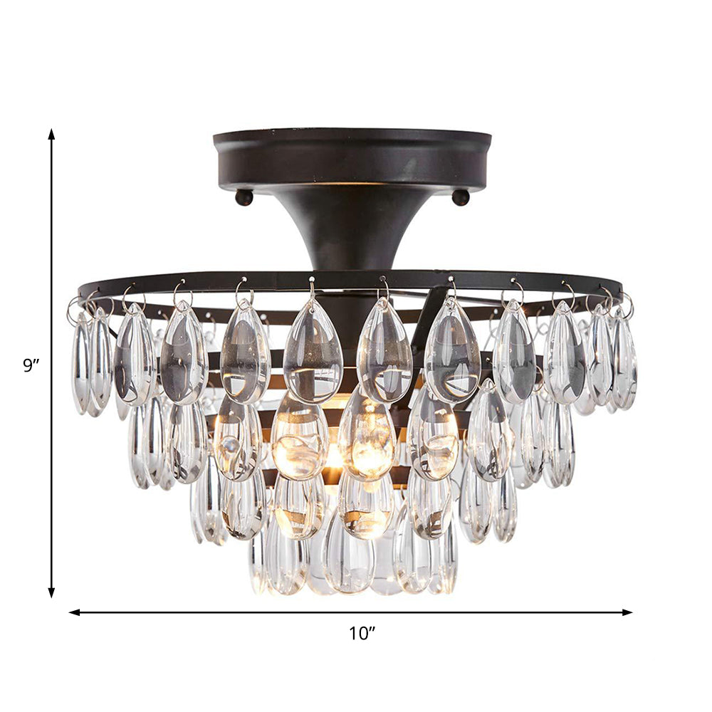 Tapered Semi Flush Mount Light Vintage Teardrop Crystal 1 Light Black Ceiling Flush for Living Room Clearhalo 'Ceiling Lights' 'Close To Ceiling Lights' 'Close to ceiling' 'Semi-flushmount' Lighting' 221763