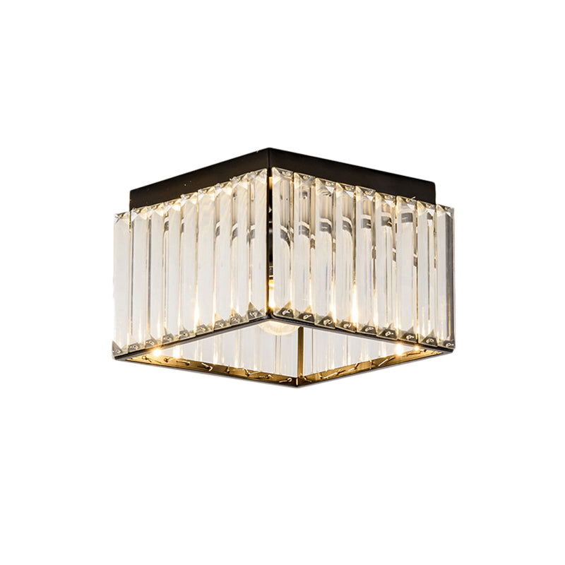 Square Flush Mount Ceiling Light Modern Rectangular-Cut Crystal 1 Light Black Ceiling Light Clearhalo 'Ceiling Lights' 'Close To Ceiling Lights' 'Close to ceiling' 'Flush mount' Lighting' 221767