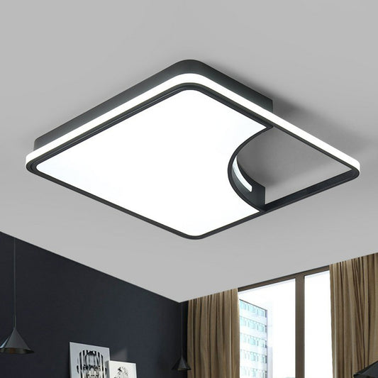 Contemporary Square Flush Ceiling Light Metal Bedroom LED Flush Mount Lighting Fixture in Black Black White Clearhalo 'Ceiling Lights' 'Close To Ceiling Lights' 'Close to ceiling' 'Flush mount' Lighting' 2217672