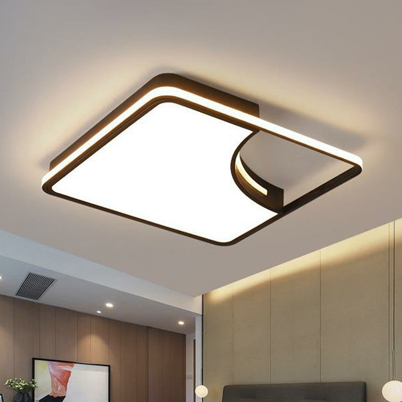 Contemporary Square Flush Ceiling Light Metal Bedroom LED Flush Mount Lighting Fixture in Black Black Remote Control Stepless Dimming Clearhalo 'Ceiling Lights' 'Close To Ceiling Lights' 'Close to ceiling' 'Flush mount' Lighting' 2217673
