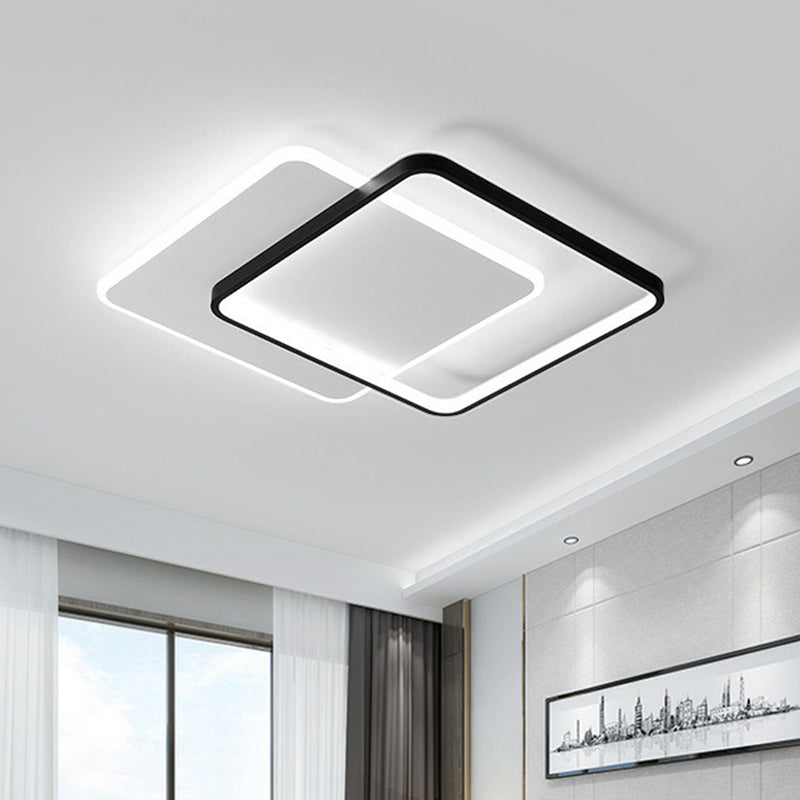 Geometrical Flush Ceiling Light Contemporary Metal Black LED Flush Mount Lighting Fixture Black White Square Plate Clearhalo 'Ceiling Lights' 'Close To Ceiling Lights' 'Close to ceiling' 'Flush mount' Lighting' 2217694