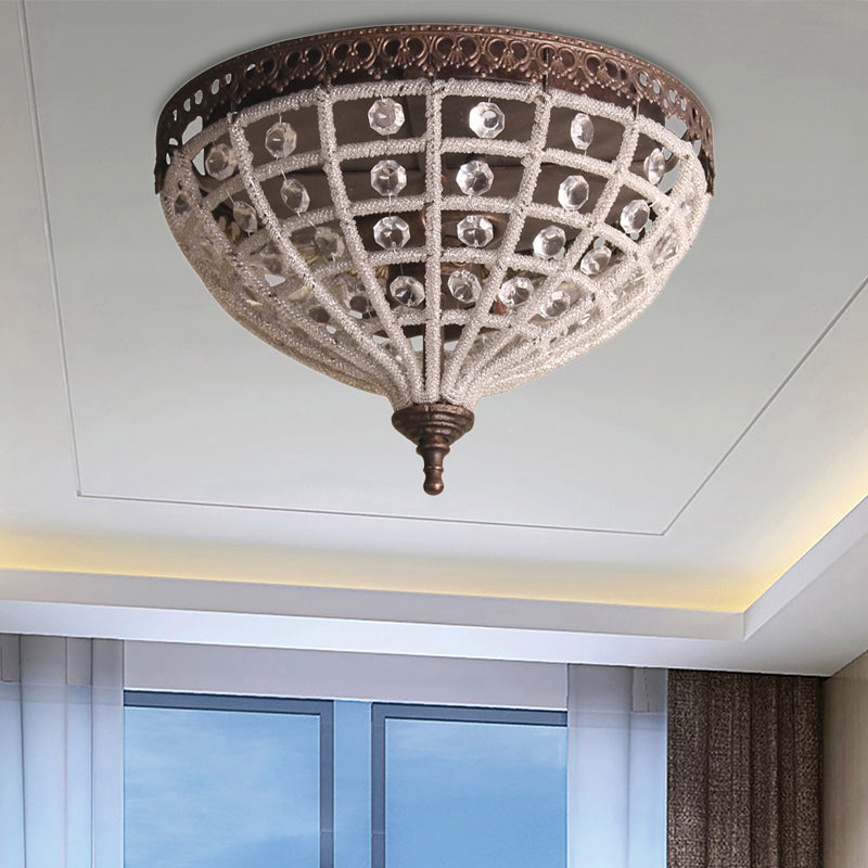 2 Lights Bedroom Flush Light with Basket Crystal Shade Vintage Bronze Ceiling Light Fixture Clearhalo 'Ceiling Lights' 'Close To Ceiling Lights' 'Close to ceiling' 'Flush mount' Lighting' 221789