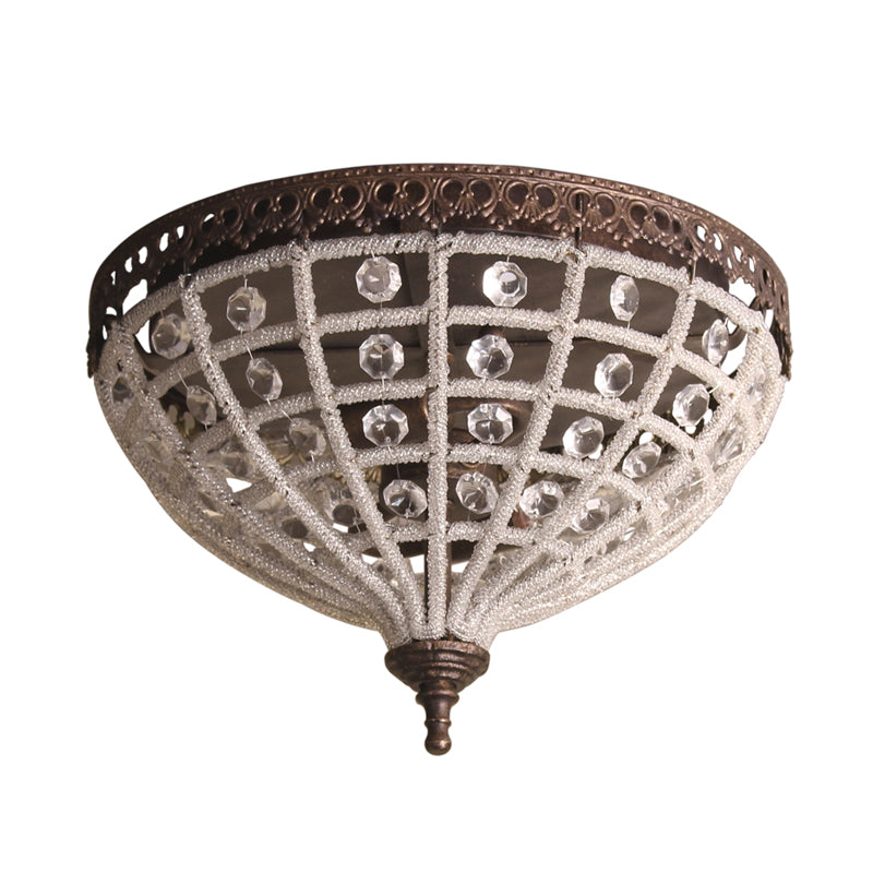 2 Lights Bedroom Flush Light with Basket Crystal Shade Vintage Bronze Ceiling Light Fixture Clearhalo 'Ceiling Lights' 'Close To Ceiling Lights' 'Close to ceiling' 'Flush mount' Lighting' 221791