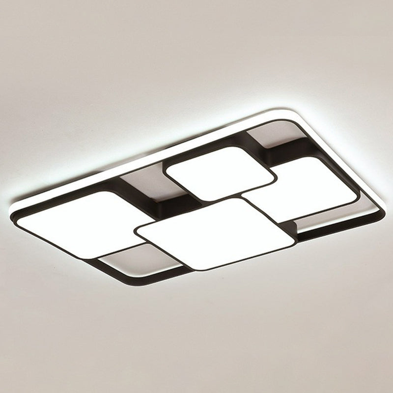 Splicing Square Bedroom LED Flush Mount Aluminum Modern Flushmount Ceiling Light in Black Black White Clearhalo 'Ceiling Lights' 'Close To Ceiling Lights' 'Close to ceiling' 'Flush mount' Lighting' 2217928
