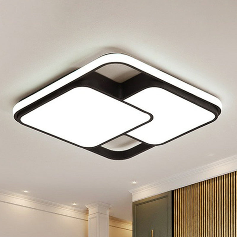 Splicing Square Bedroom LED Flush Mount Aluminum Modern Flushmount Ceiling Light in Black Black 19.5" White Clearhalo 'Ceiling Lights' 'Close To Ceiling Lights' 'Close to ceiling' 'Flush mount' Lighting' 2217929