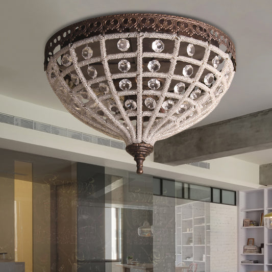 2 Lights Bedroom Flush Light with Basket Crystal Shade Vintage Bronze Ceiling Light Fixture Bronze Clearhalo 'Ceiling Lights' 'Close To Ceiling Lights' 'Close to ceiling' 'Flush mount' Lighting' 221793