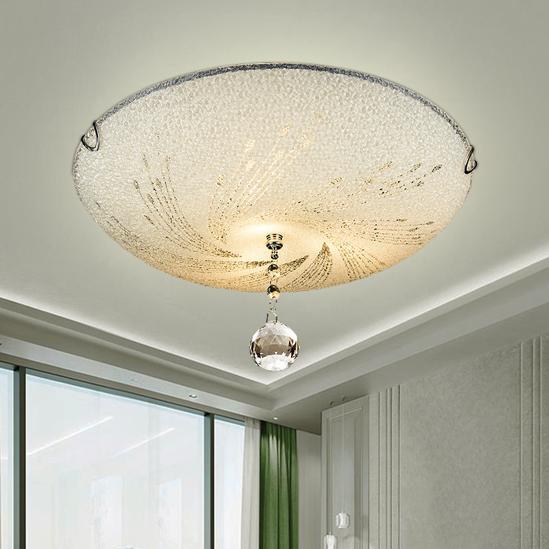 Dome Flush Mount Light Modern Frosted Glass 3 Lights White Ceiling Flush With Crystal Drop Clearhalo 'Ceiling Lights' 'Close To Ceiling Lights' 'Close to ceiling' 'Flush mount' Lighting' 221794