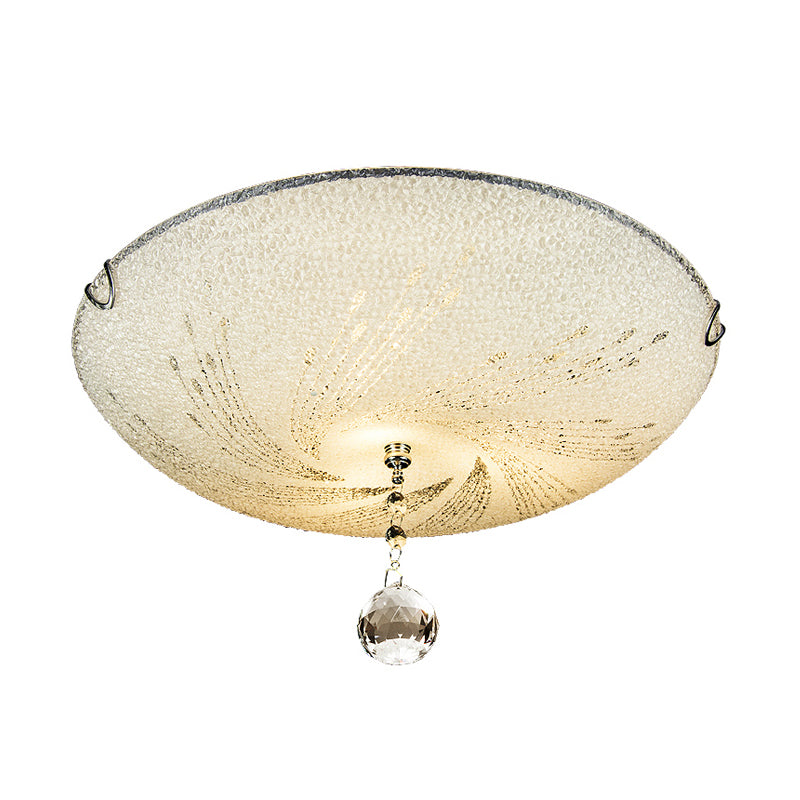 Dome Flush Mount Light Modern Frosted Glass 3 Lights White Ceiling Flush With Crystal Drop Clearhalo 'Ceiling Lights' 'Close To Ceiling Lights' 'Close to ceiling' 'Flush mount' Lighting' 221796