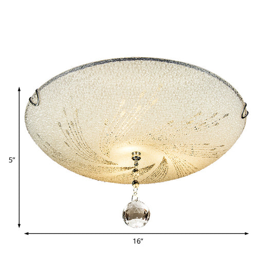 Dome Flush Mount Light Modern Frosted Glass 3 Lights White Ceiling Flush With Crystal Drop Clearhalo 'Ceiling Lights' 'Close To Ceiling Lights' 'Close to ceiling' 'Flush mount' Lighting' 221797