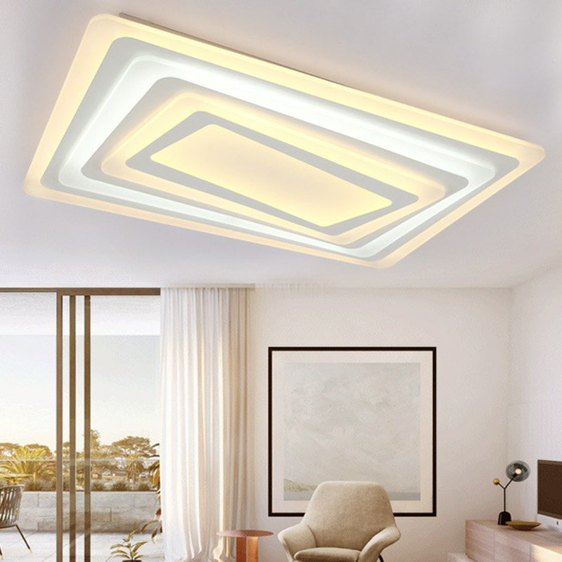 Rectangular Flush Ceiling Light Contemporary Acrylic Living Room LED Flush Mount Lighting Fixture in White White 31.5" Clearhalo 'Ceiling Lights' 'Close To Ceiling Lights' 'Close to ceiling' 'Flush mount' Lighting' 2217986