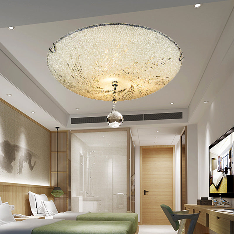 Dome Flush Mount Light Modern Frosted Glass 3 Lights White Ceiling Flush With Crystal Drop White Clearhalo 'Ceiling Lights' 'Close To Ceiling Lights' 'Close to ceiling' 'Flush mount' Lighting' 221799