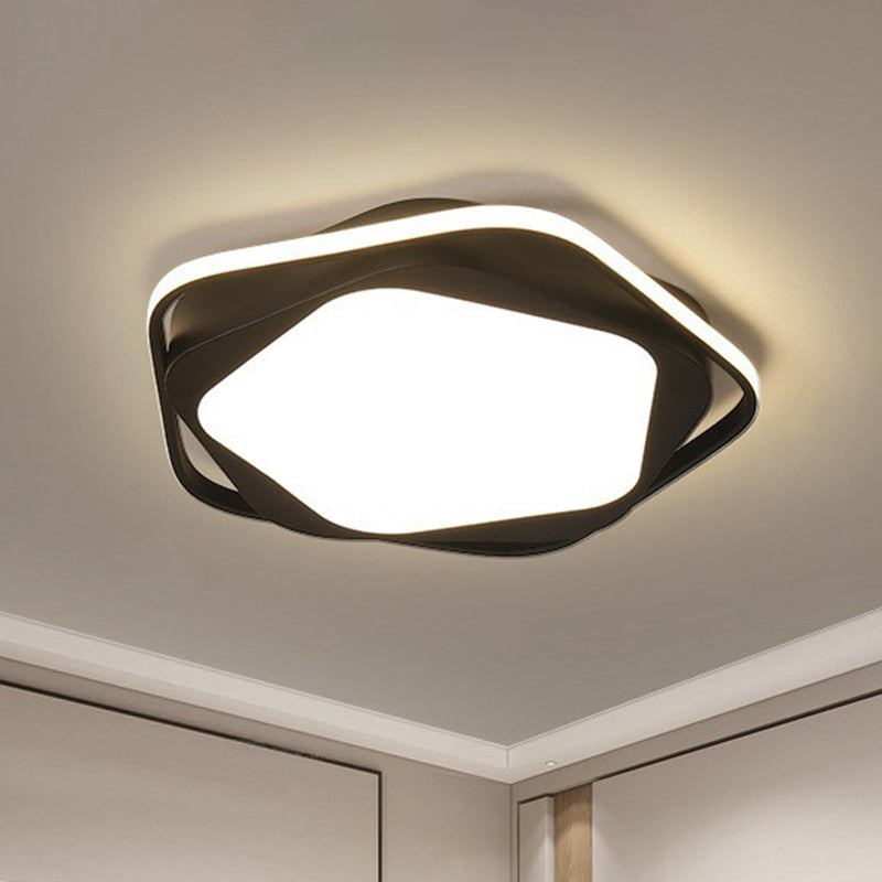 Black Pentagonal Flush Mount Lighting Minimalist Acrylic LED Flush Mount Fixture for Bedroom Black Warm Clearhalo 'Ceiling Lights' 'Close To Ceiling Lights' 'Close to ceiling' 'Flush mount' Lighting' 2218001