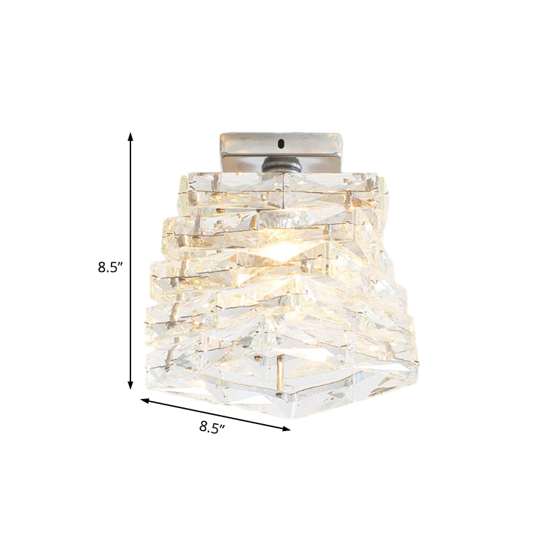 Chrome Step Shape Semi Flush Light Contemporary 1 Light Crystal Ceiling Light Fixture Clearhalo 'Ceiling Lights' 'Close To Ceiling Lights' 'Close to ceiling' 'Semi-flushmount' Lighting' 221803