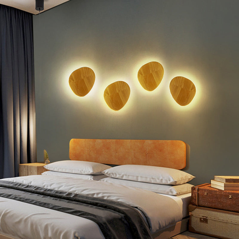 Contemporary Geometrical LED Wall Lighting Wood Living Room Sconce Light Fixture in Beige Wood Oval Clearhalo 'Modern wall lights' 'Modern' 'Wall Lamps & Sconces' 'Wall Lights' Lighting' 2218081