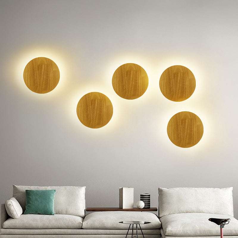 Contemporary Geometrical LED Wall Lighting Wood Living Room Sconce Light Fixture in Beige Wood Round Clearhalo 'Modern wall lights' 'Modern' 'Wall Lamps & Sconces' 'Wall Lights' Lighting' 2218083