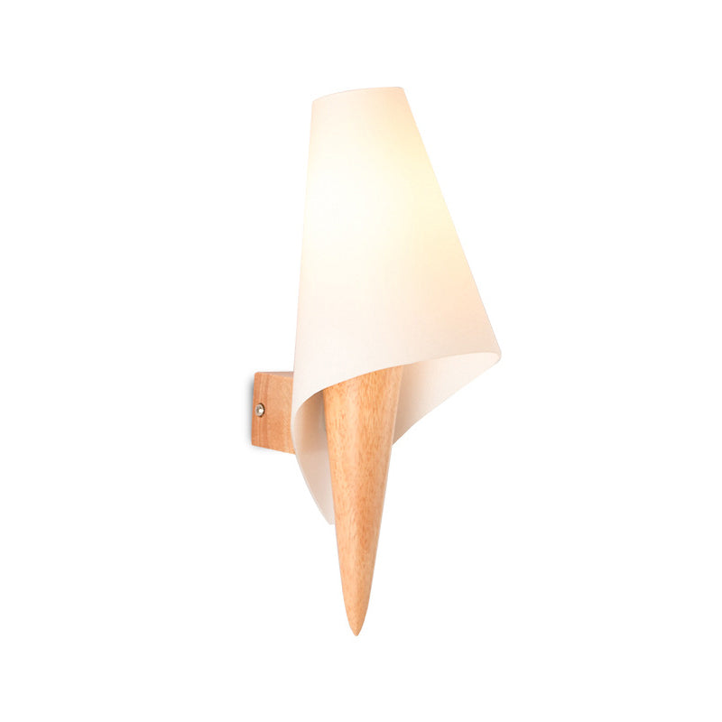 Ice Cream Cone Wall Mounted Light Simplicity Wood Single-Bulb Bedside Wall Light Fixture with White Glass Shade Clearhalo 'Modern wall lights' 'Modern' 'Wall Lamps & Sconces' 'Wall Lights' Lighting' 2218092