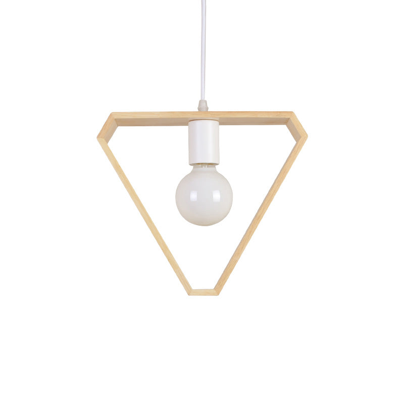 Contemporary Geometric Frame Pendant Light Wood Single-Bulb Suspension Light Fixture Wood Triangle Clearhalo 'Ceiling Lights' 'Modern Pendants' 'Modern' 'Pendant Lights' 'Pendants' Lighting' 2218215