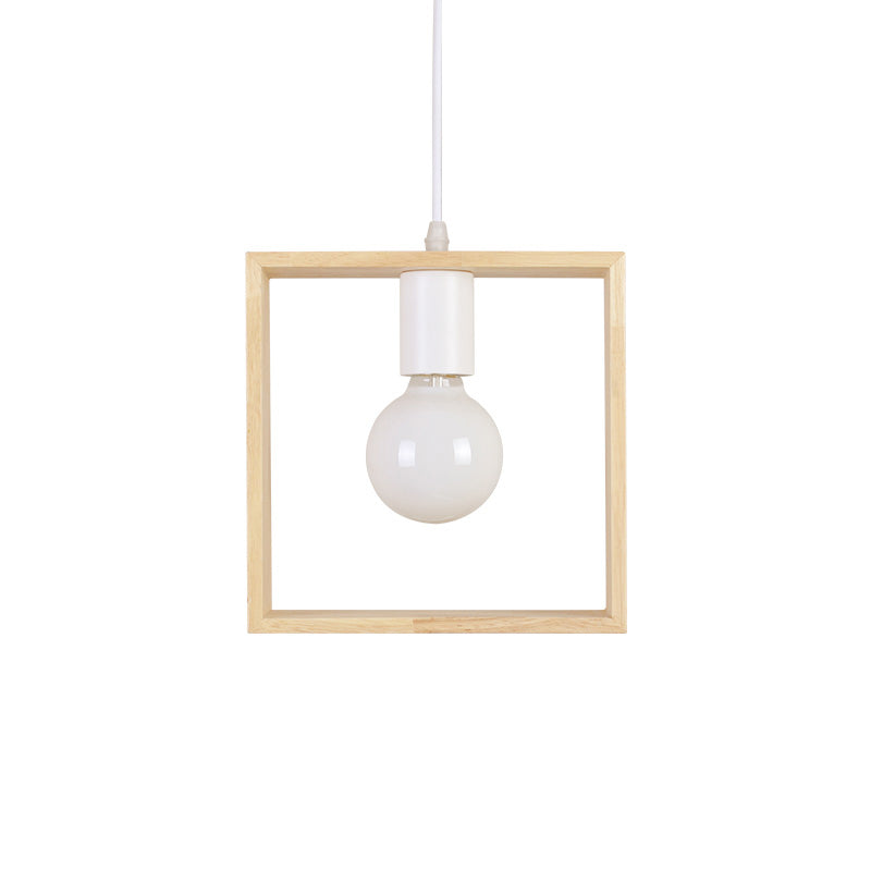 Contemporary Geometric Frame Pendant Light Wood Single-Bulb Suspension Light Fixture Wood Square Clearhalo 'Ceiling Lights' 'Modern Pendants' 'Modern' 'Pendant Lights' 'Pendants' Lighting' 2218217