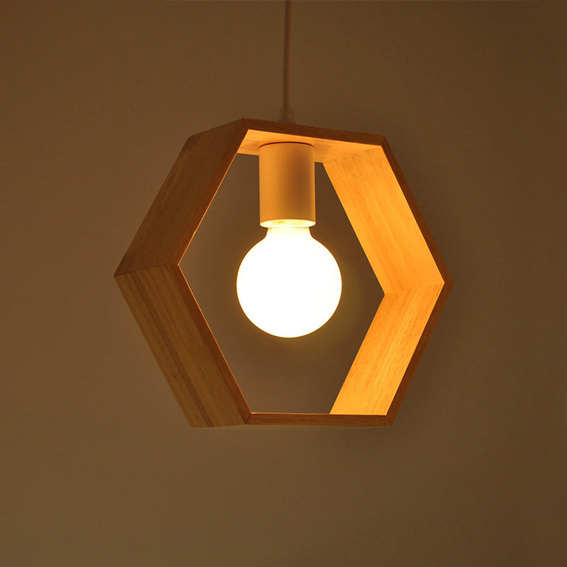 Contemporary Geometric Frame Pendant Light Wood Single-Bulb Suspension Light Fixture Clearhalo 'Ceiling Lights' 'Modern Pendants' 'Modern' 'Pendant Lights' 'Pendants' Lighting' 2218219