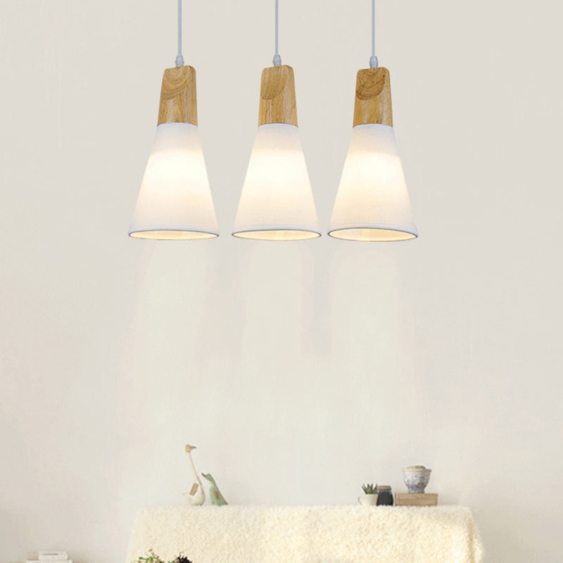 Tapered Suspension Light Simplicity Fabric 1-Light Dining Room Pendant Light Fixture with Wooden Top in White Clearhalo 'Ceiling Lights' 'Glass shade' 'Glass' 'Modern Pendants' 'Modern' 'Pendant Lights' 'Pendants' Lighting' 2218223