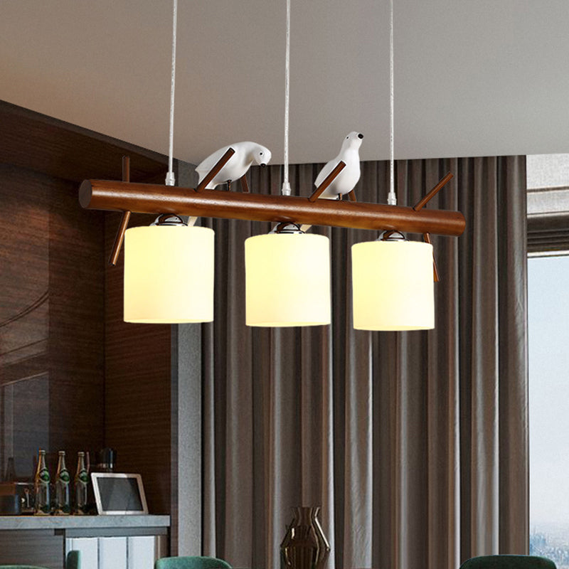 Cylinder Restaurant LED Pendant Light White Glass Simplicity Hanging Island Light with Resin Bird Clearhalo 'Ceiling Lights' 'Island Lights' Lighting' 2218231