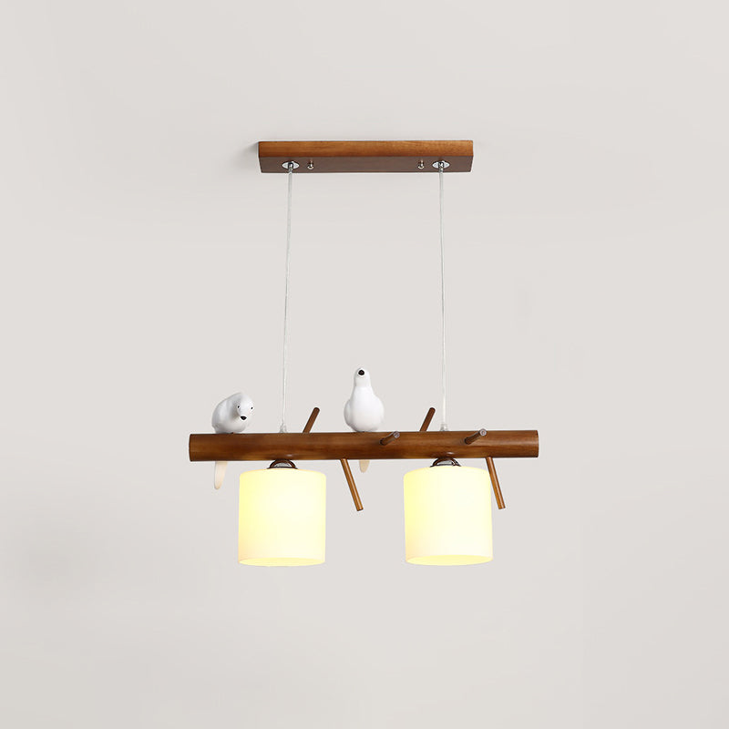 Cylinder Restaurant LED Pendant Light White Glass Simplicity Hanging Island Light with Resin Bird Clearhalo 'Ceiling Lights' 'Island Lights' Lighting' 2218237