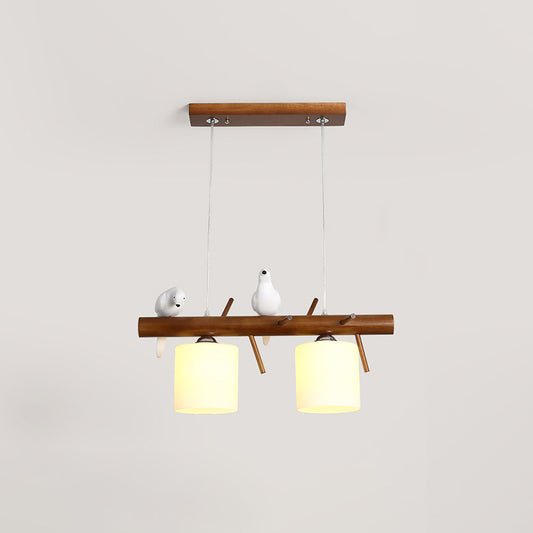 Cylinder Restaurant LED Pendant Light White Glass Simplicity Hanging Island Light with Resin Bird Clearhalo 'Ceiling Lights' 'Island Lights' Lighting' 2218237