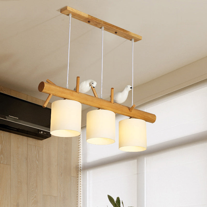 Contemporary Branch Island Pendant Light Wood Dining Room LED Ceiling Light with Cylindrical Cream Glass Shade Clearhalo 'Ceiling Lights' 'Island Lights' Lighting' 2218241