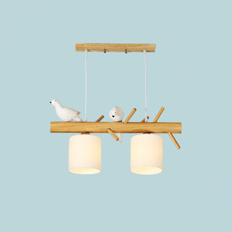 Contemporary Branch Island Pendant Light Wood Dining Room LED Ceiling Light with Cylindrical Cream Glass Shade Clearhalo 'Ceiling Lights' 'Island Lights' Lighting' 2218245