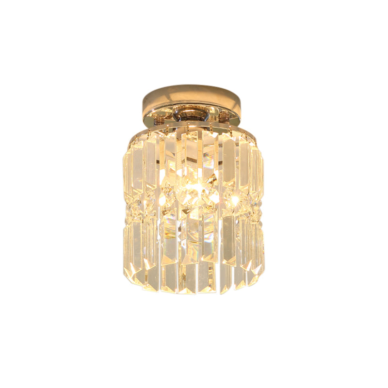 Cylinder Crystal Block Flush Mount Light Modern 1 Light Chrome Ceiling Light for Hallway Clearhalo 'Ceiling Lights' 'Close To Ceiling Lights' 'Close to ceiling' 'Semi-flushmount' Lighting' 221831